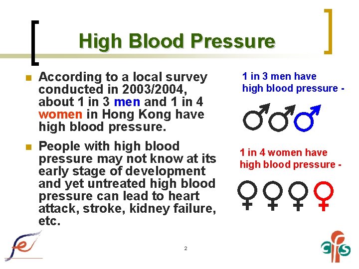 High Blood Pressure n n According to a local survey conducted in 2003/2004, about