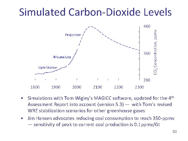 Simulated Carbon-Dioxide Levels • Simulations with Tom Wigley’s MAGICC software, updated for the 4