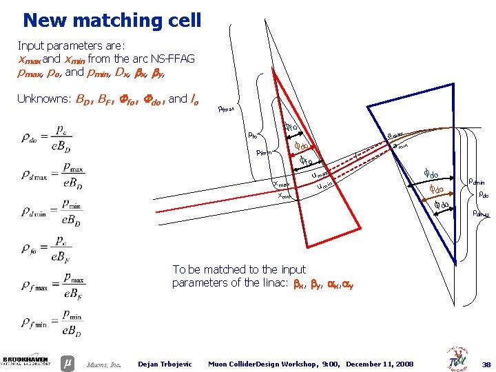 New matching cell Input parameters are: xmax and xmin from the arc NS-FFAG pmax,