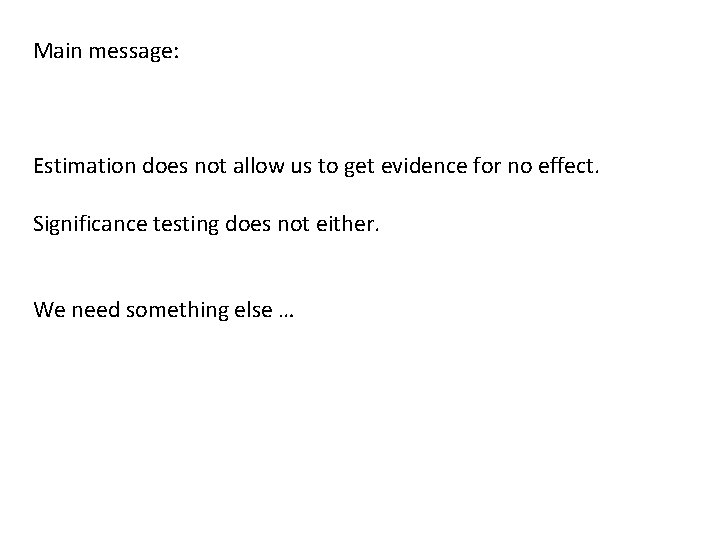 Main message: Estimation does not allow us to get evidence for no effect. Significance