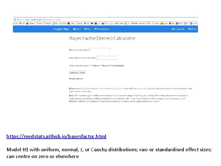 https: //medstats. github. io/bayesfactor. html Model H 1 with uniform, normal, t, or Cauchy