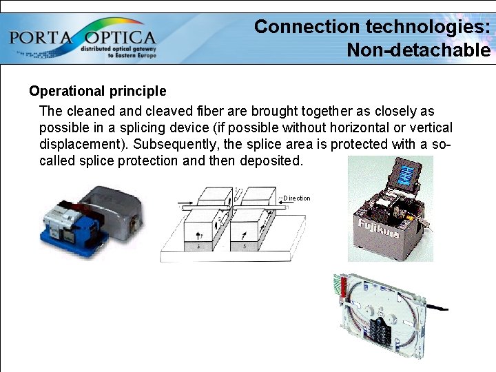 Connection technologies: Non-detachable Operational principle The cleaned and cleaved fiber are brought together as