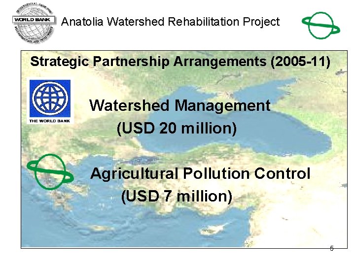 Anatolia Watershed Rehabilitation Project Strategic Partnership Arrangements (2005 -11) Watershed Management (USD 20 million)