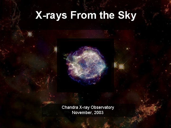 X-rays From the Sky Chandra X-ray Observatory November, 2003 