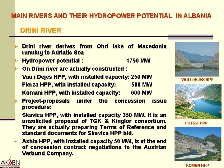 MAIN RIVERS AND THEIR HYDROPOWER POTENTIAL IN ALBANIA DRINI RIVER Ø Drini river derives