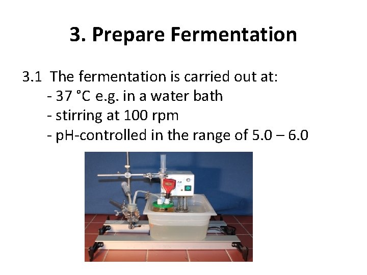 3. Prepare Fermentation 3. 1 The fermentation is carried out at: - 37 °C