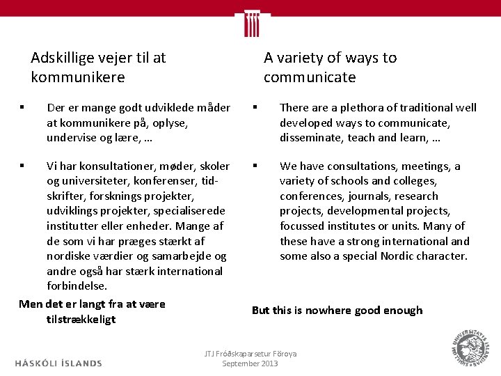 Adskillige vejer til at kommunikere A variety of ways to communicate Der er mange