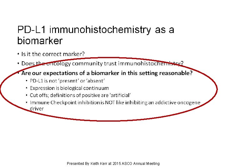 PD-L 1 immunohistochemistry as a biomarker Presented By Keith Kerr at 2015 ASCO Annual
