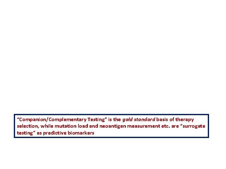 “Companion/Complementary Testing” is the gold standard basis of therapy selection, while mutation load and