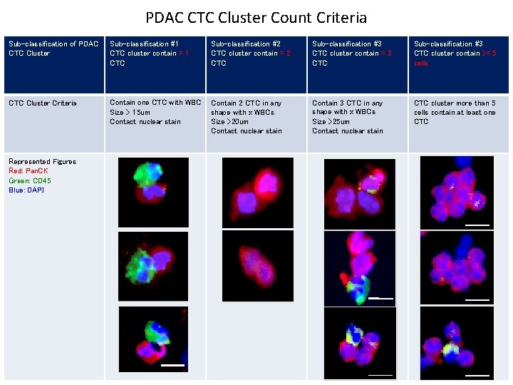 PDAC CTC Cluster Count Criteria Sub-classification of PDAC CTC Cluster Sub-classification #1 CTC cluster