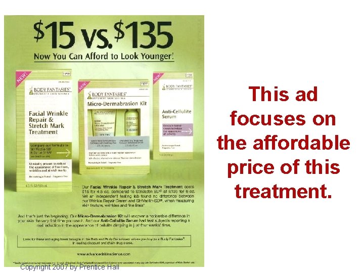 This ad focuses on the affordable price of this treatment. Copyright 2007 by Prentice