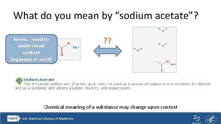 What do you mean by “sodium acetate”? Hmm… need to understand context (aqueous or