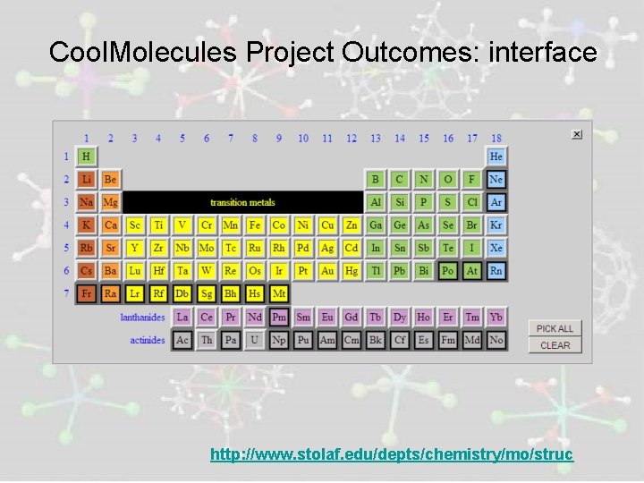 Cool. Molecules Project Outcomes: interface http: //www. stolaf. edu/depts/chemistry/mo/struc 