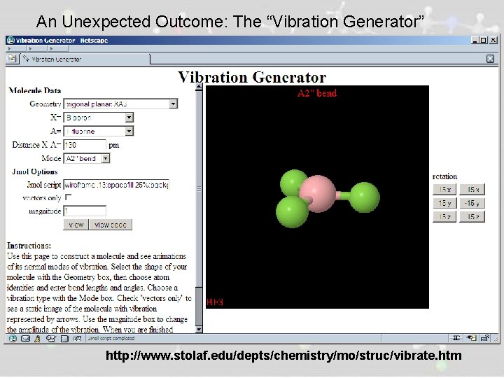 An Unexpected Outcome: The “Vibration Generator” http: //www. stolaf. edu/depts/chemistry/mo/struc/vibrate. htm 