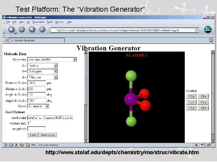 Test Platform: The “Vibration Generator” http: //www. stolaf. edu/depts/chemistry/mo/struc/vibrate. htm 