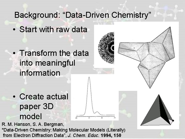 Background: “Data-Driven Chemistry” • Start with raw data • Transform the data into meaningful