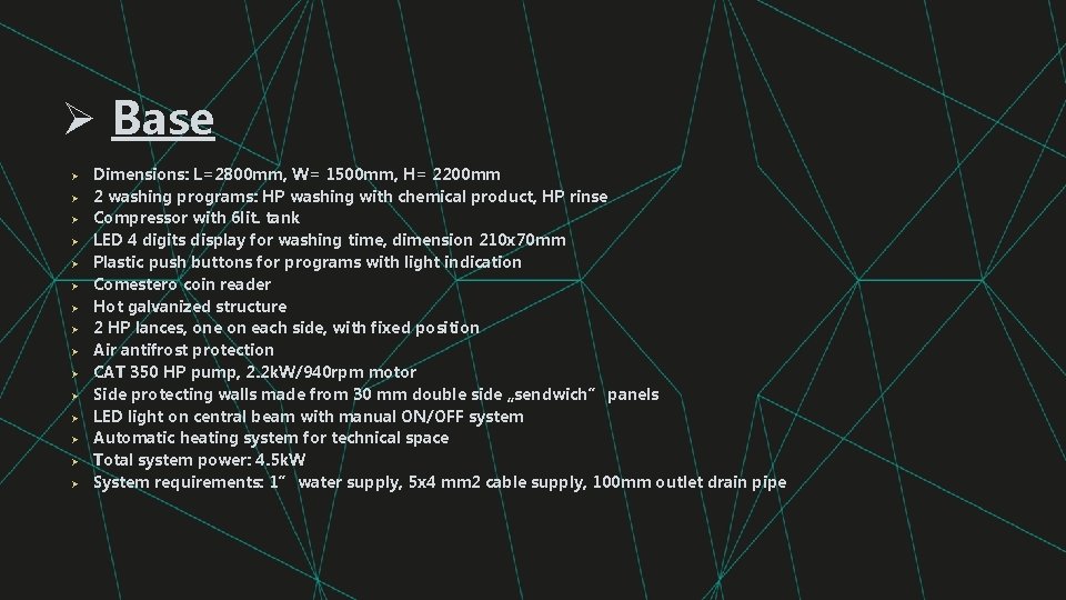 Ø Base Ø Ø Ø Ø Dimensions: L=2800 mm, W= 1500 mm, H= 2200