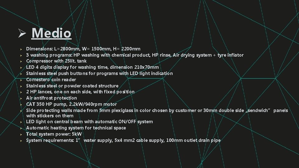 Ø Medio Ø Ø Ø Ø Dimensions: L=2800 mm, W= 1500 mm, H= 2200