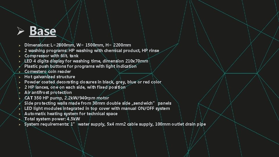 Ø Base Ø Ø Ø Ø Dimensions: L=2800 mm, W= 1500 mm, H= 2200