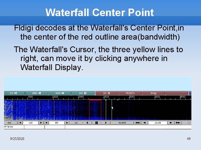 Waterfall Center Point Fldigi decodes at the Waterfall's Center Point, in the center of