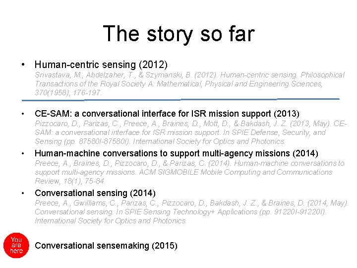 The story so far • Human-centric sensing (2012) Srivastava, M. , Abdelzaher, T. ,
