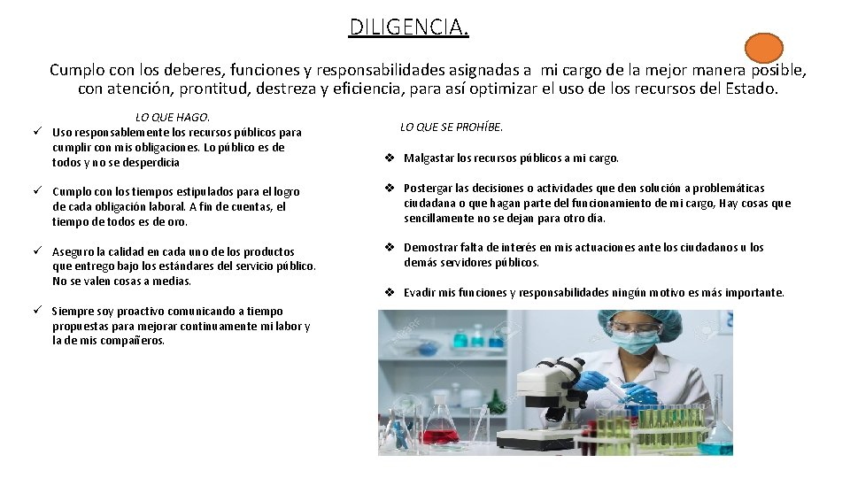 DILIGENCIA. Cumplo con los deberes, funciones y responsabilidades asignadas a mi cargo de la