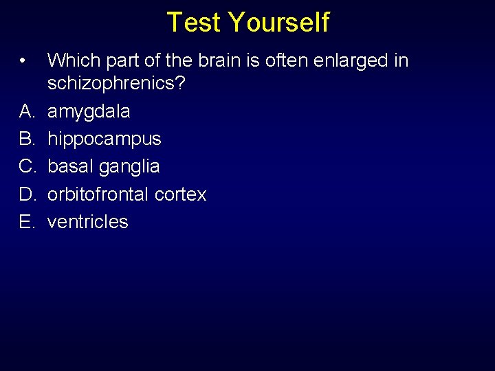 Test Yourself • A. B. C. D. E. Which part of the brain is