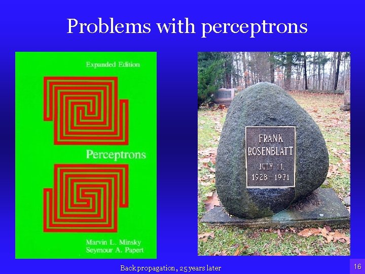 Problems with perceptrons Back propagation, 25 years later 16 