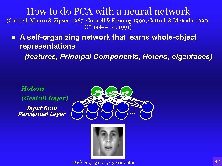 How to do PCA with a neural network (Cottrell, Munro & Zipser, 1987; Cottrell
