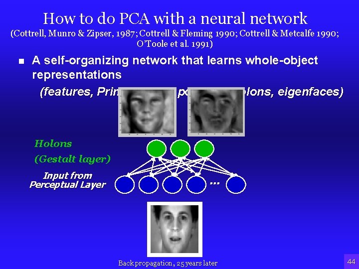 How to do PCA with a neural network (Cottrell, Munro & Zipser, 1987; Cottrell