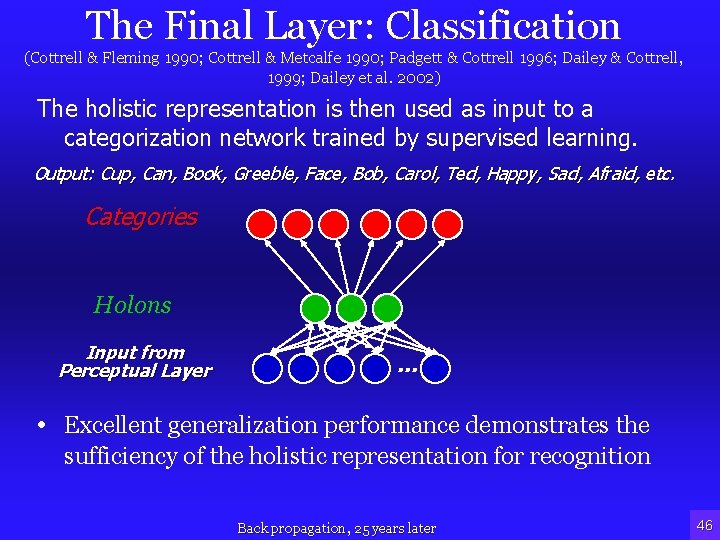 The Final Layer: Classification (Cottrell & Fleming 1990; Cottrell & Metcalfe 1990; Padgett &