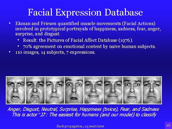 Facial Expression Database • Ekman and Friesen quantified muscle movements (Facial Actions) involved in