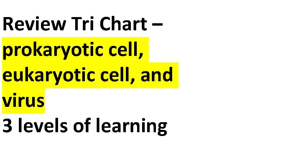 Review Tri Chart – prokaryotic cell, eukaryotic cell, and virus 3 levels of learning