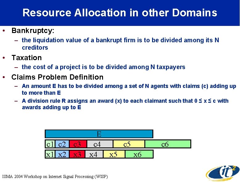 Resource Allocation in other Domains • Bankruptcy: – the liquidation value of a bankrupt