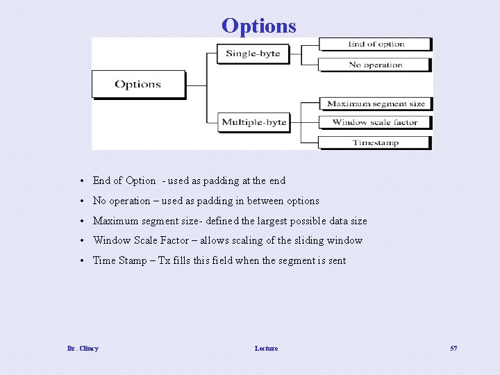 Options • End of Option - used as padding at the end • No