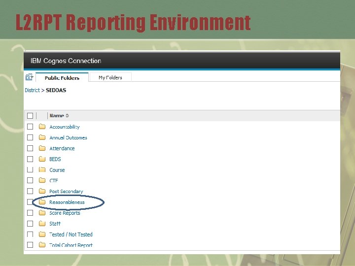 L 2 RPT Reporting Environment 