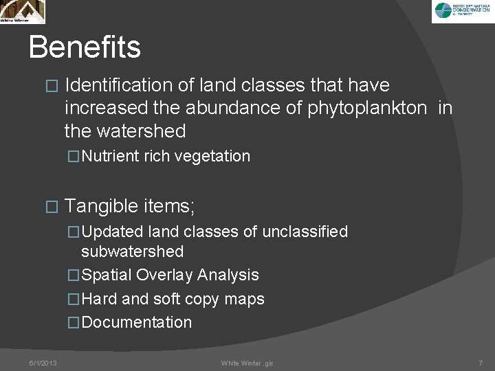 Benefits � Identification of land classes that have increased the abundance of phytoplankton in