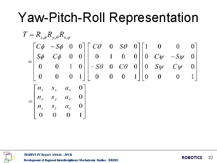 Yaw-Pitch-Roll Representation TEMPUS IV Project: 158644 – JPCR Development of Regional Interdisciplinary Mechatronic Studies