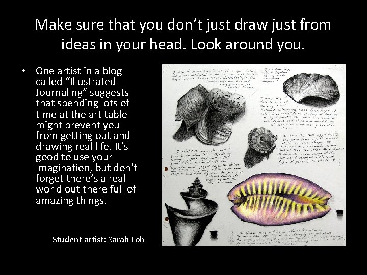 Make sure that you don’t just draw just from ideas in your head. Look