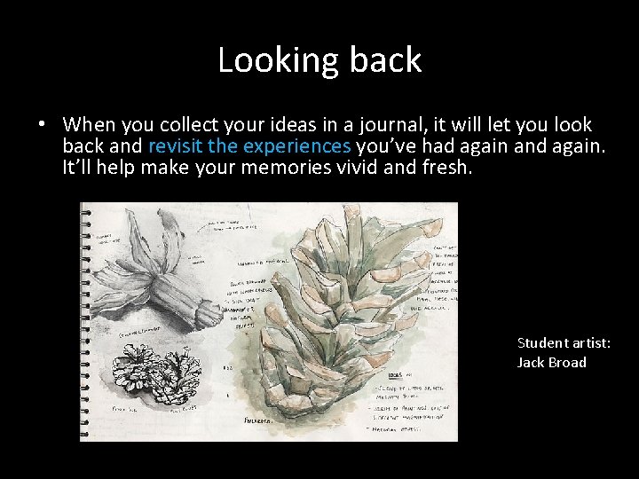 Looking back • When you collect your ideas in a journal, it will let