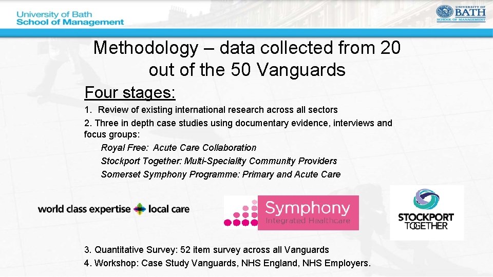 Methodology – data collected from 20 out of the 50 Vanguards Four stages: 1.