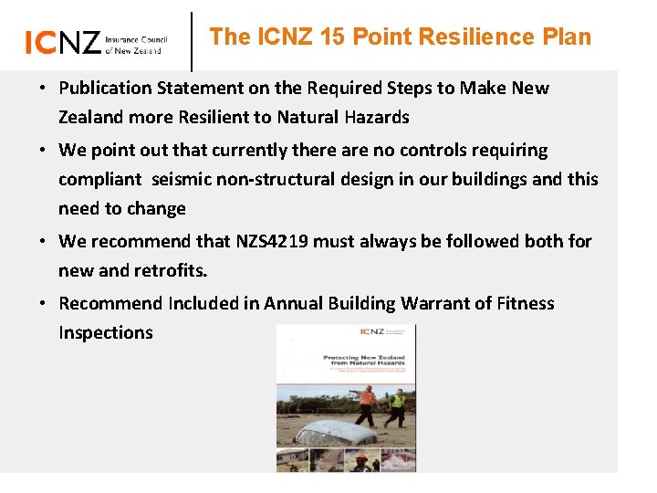 SPEAKER LOGO The ICNZ 15 Point Resilience Plan • Publication Statement on the Required