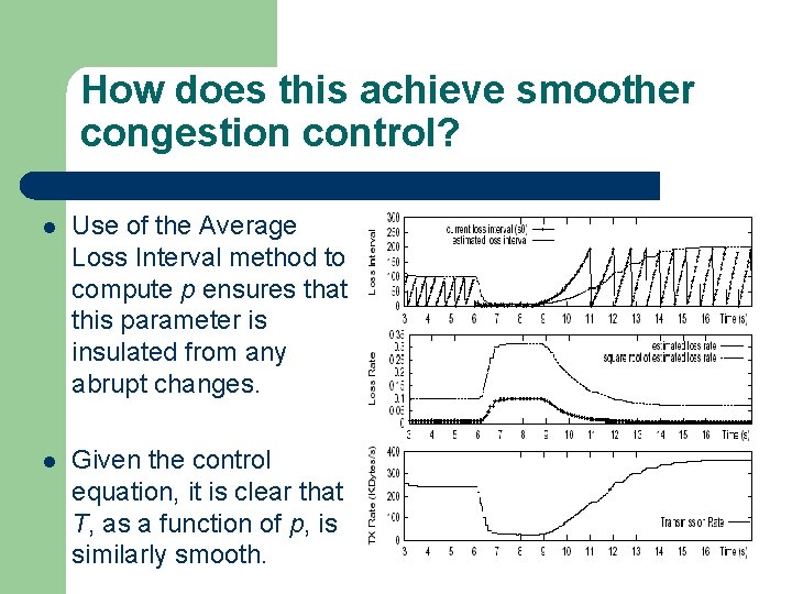 How does this achieve smoother congestion control? l Use of the Average Loss Interval