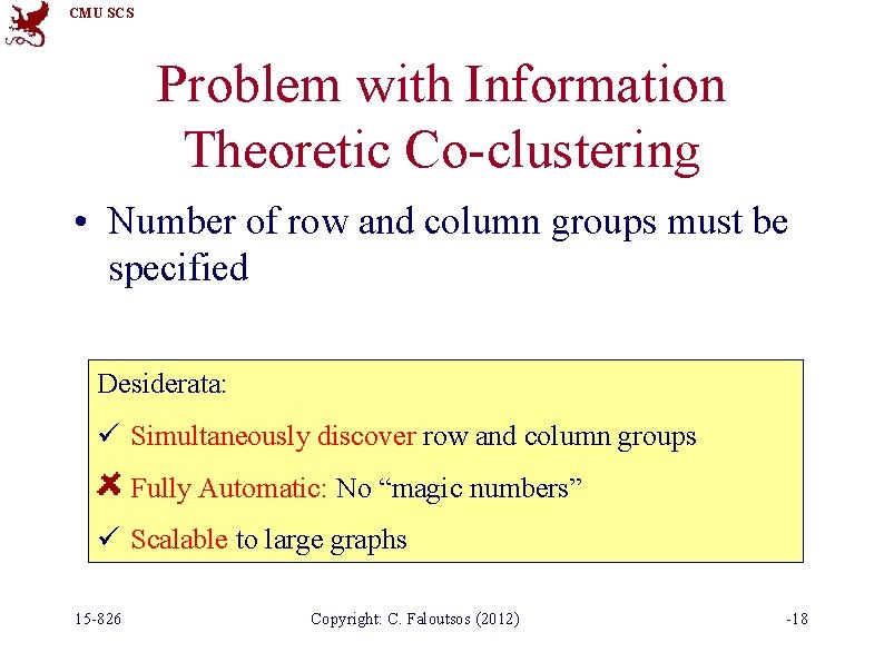 CMU SCS Problem with Information Theoretic Co-clustering • Number of row and column groups