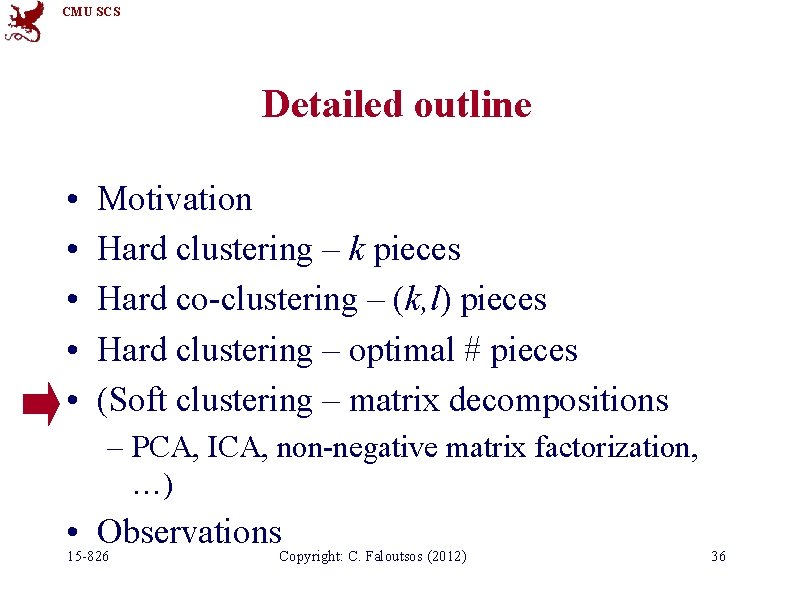 CMU SCS Detailed outline • • • Motivation Hard clustering – k pieces Hard