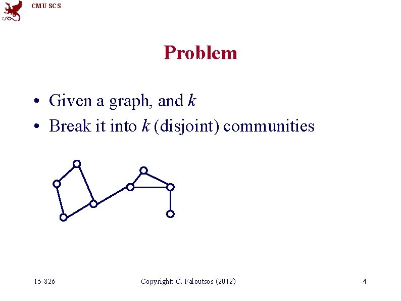CMU SCS Problem • Given a graph, and k • Break it into k