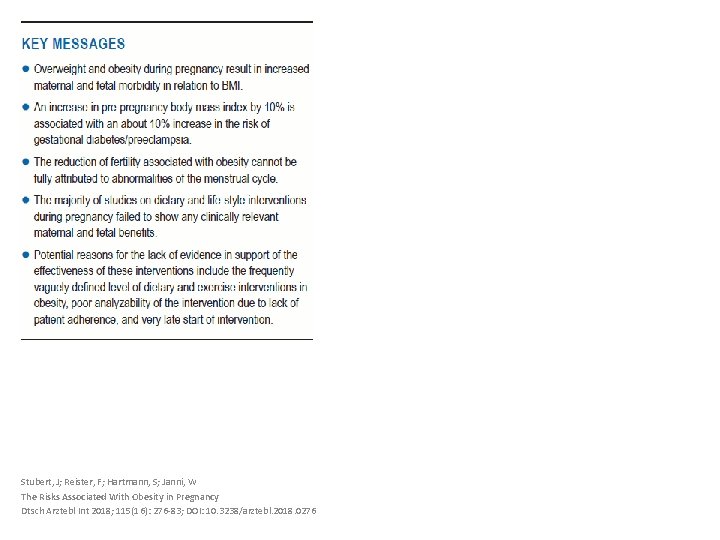 Stubert, J; Reister, F; Hartmann, S; Janni, W The Risks Associated With Obesity in