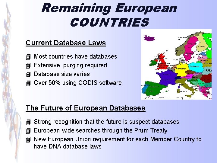 Remaining European COUNTRIES Current Database Laws 4 4 Most countries have databases Extensive purging
