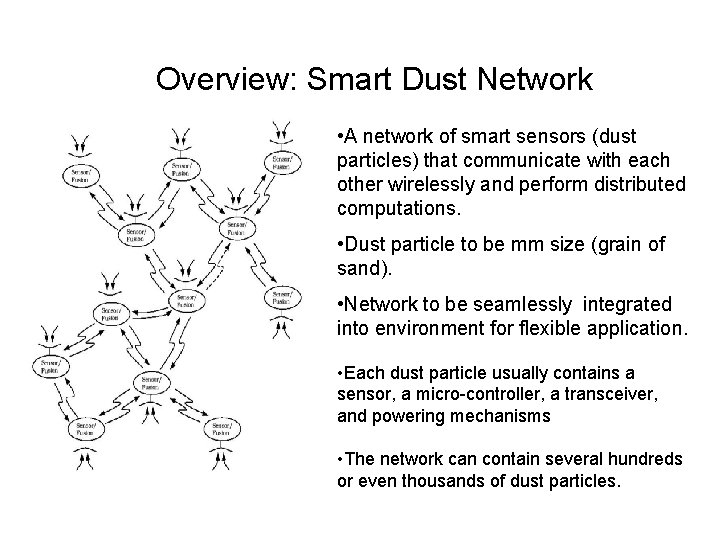 Overview: Smart Dust Network • A network of smart sensors (dust particles) that communicate