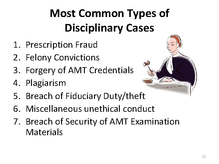 Most Common Types of Disciplinary Cases 1. 2. 3. 4. 5. 6. 7. Prescription